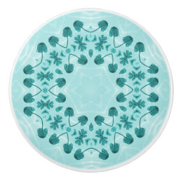 Floral Pattern, Teal Blue Ceramic Knob