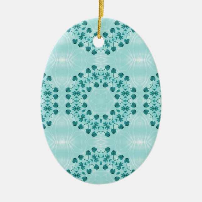 Floral Pattern, Teal Blue Ceramic Ornament (Front)