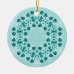 Floral Pattern, Teal Blue Ceramic Ornament