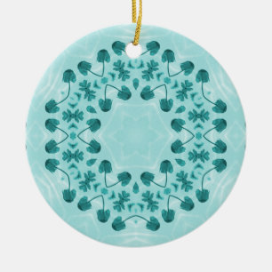 Floral Pattern, Teal Blue Ceramic Ornament