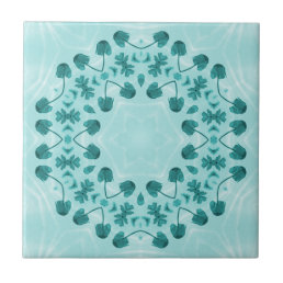 Floral Pattern, Teal Blue Ceramic Tile