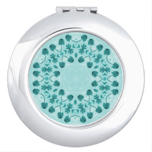 Floral Pattern, Teal Blue Compact Mirror
