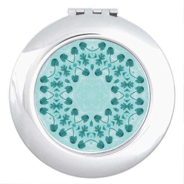Floral Pattern, Teal Blue Compact Mirror (Front)