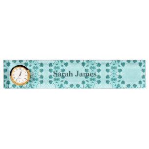 Floral Pattern, Teal Blue Desk Name Plate