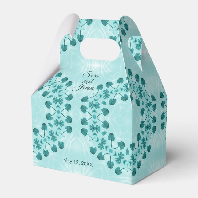 Floral Pattern, Teal Blue Favor Boxes (Front Side)