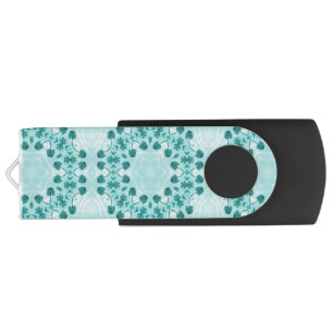 Floral Pattern, Teal Blue Flash Drive