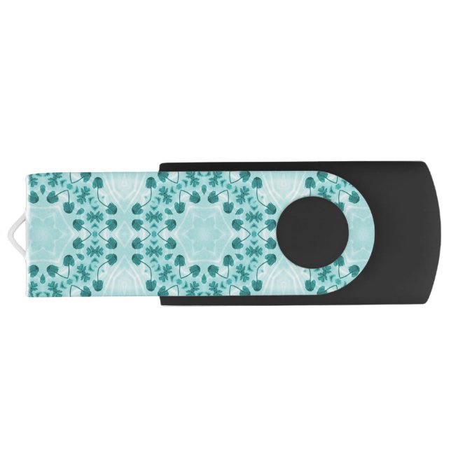 Floral Pattern, Teal Blue Flash Drive (Back)