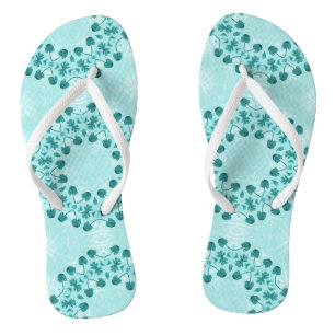 Floral Pattern, Teal Blue Flip Flops