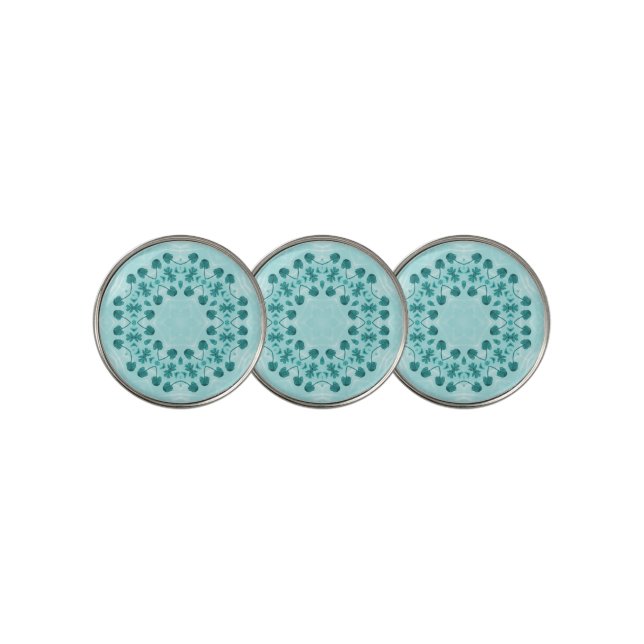Floral Pattern, Teal Blue Golf Ball Marker (3 Up)