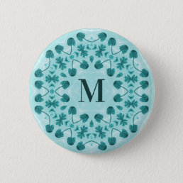 Floral Pattern, Teal Blue Initial Button