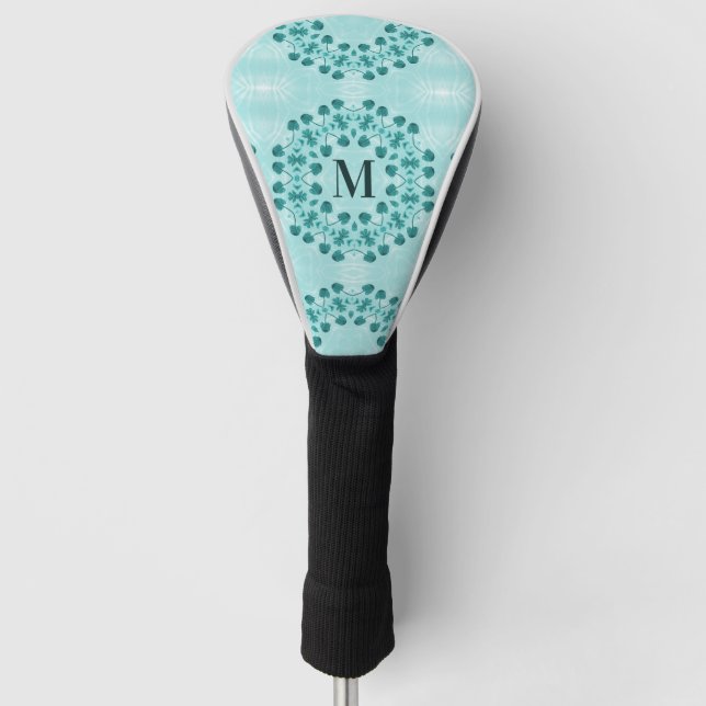 Floral Pattern, Teal Blue Initial Golf Head Cover (Front)
