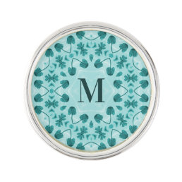 Floral Pattern, Teal Blue Initial Lapel Pin