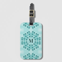 Floral Pattern, Teal Blue Initial Luggage Tag