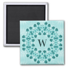 Floral Pattern, Teal Blue Initial Magnet