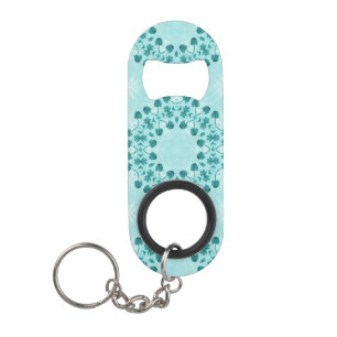 Floral Pattern, Teal Blue Keychain Bottle Opener