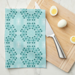 Floral Pattern, Teal Blue Kitchen Towel