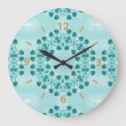 Floral Pattern, Teal Blue Large Clock