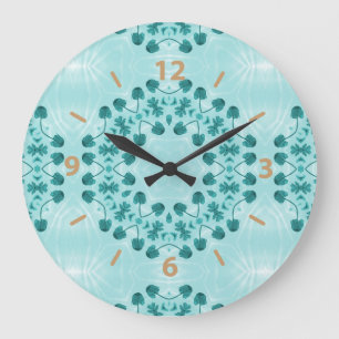 Floral Pattern, Teal Blue Large Clock