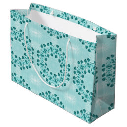 Floral Pattern, Teal Blue Large Gift Bag