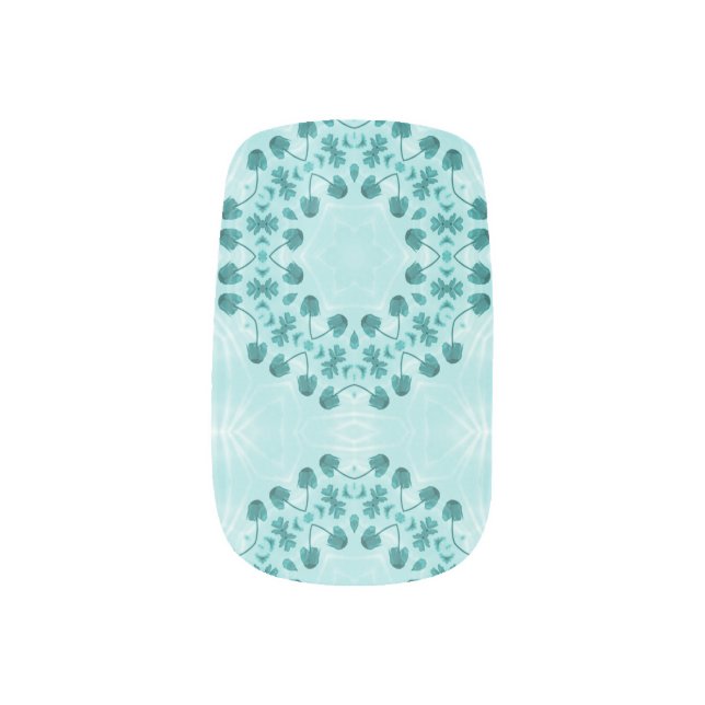 Floral Pattern, Teal Blue Minx Nail Art (Left Thumb)
