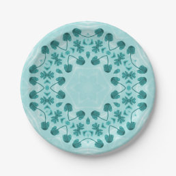 Floral Pattern, Teal Blue Paper Plates