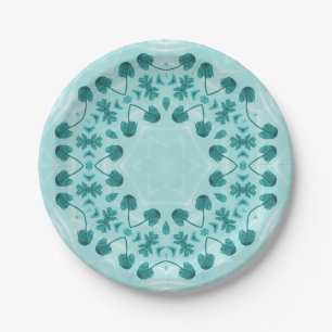 Floral Pattern, Teal Blue Paper Plates