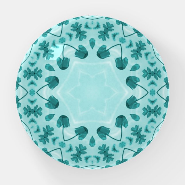 Floral Pattern, Teal Blue Paperweight (Front)