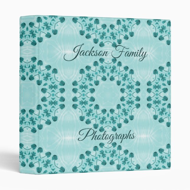 Floral Pattern, Teal Blue Personalized 3 Ring Binder (Front/Spine)