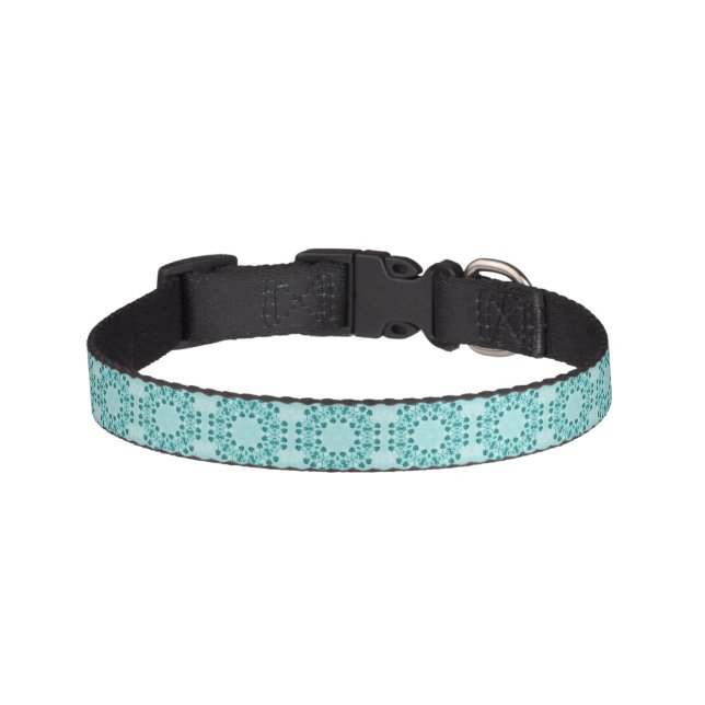Floral Pattern, Teal Blue Pet Collar (Front)