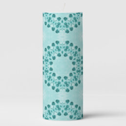 Floral Pattern, Teal Blue Pillar Candle