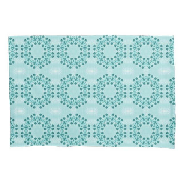 Floral Pattern, Teal Blue Pillow Case (Front)