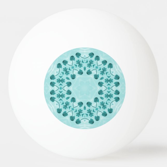 Floral Pattern, Teal Blue Ping Pong Ball (Front)