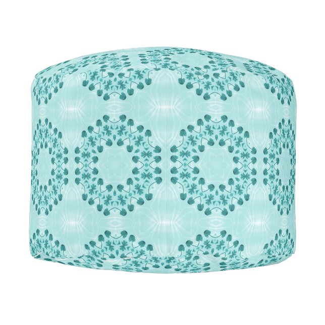 Floral Pattern, Teal Blue Pouf (Back)
