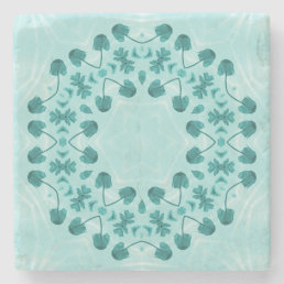 Floral Pattern, Teal Blue Stone Coaster