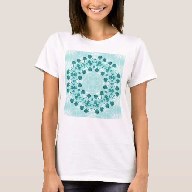 Floral Pattern, Teal Blue T-Shirt (Front)