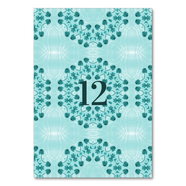Floral Pattern, Teal Blue Table Number (Front)