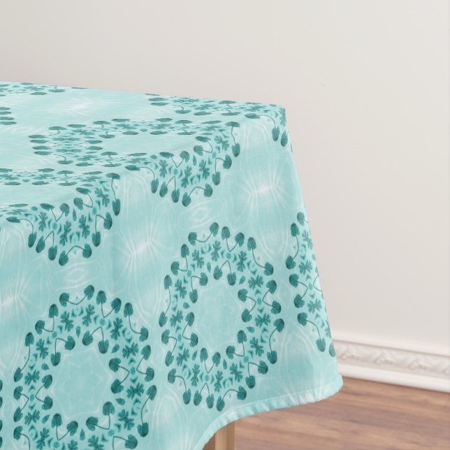 Floral Pattern, Teal Blue Tablecloth (In Situ)