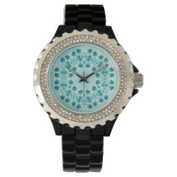 Floral Pattern, Teal Blue Watch