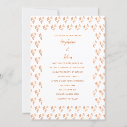 Floral Pattern Terracotta Orange Rustic Wedding Invitation