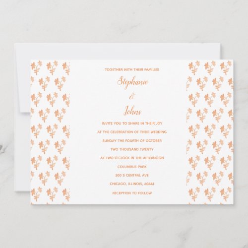 Floral Pattern Terracotta Rustic Orange Wedding Invitation