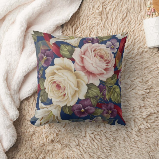 Floral Pattern Throw Pillow (Blanket)