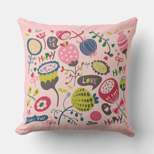 Floral Pattern Throw Pillow (Front)