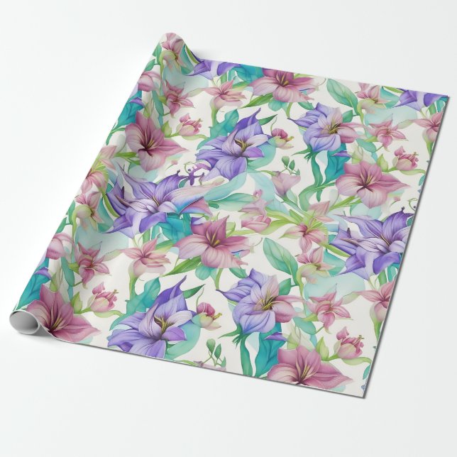 Floral Pattern Tiare Flowers Wrapping Paper (Unrolled)