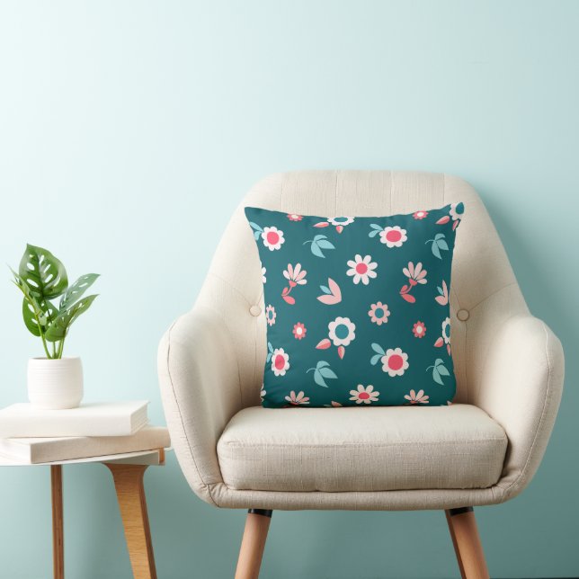 Floral Pattern Turquoise Pillow (Chair)