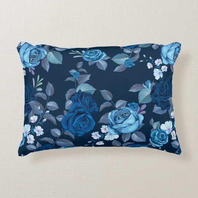 Floral pattern Vintage blue roses Accent Pillow (Front)