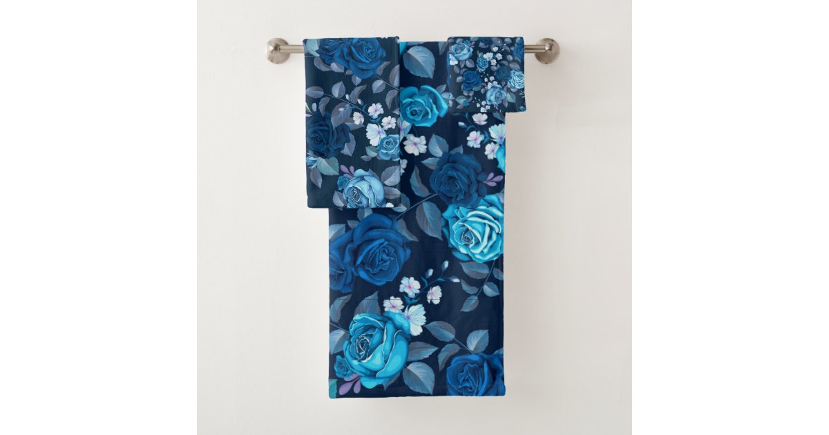 Floral pattern Vintage blue roses Bath Towel Set Zazzle