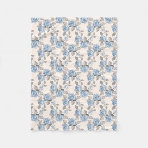 Floral pattern Vintage blue roses Fleece Blanket