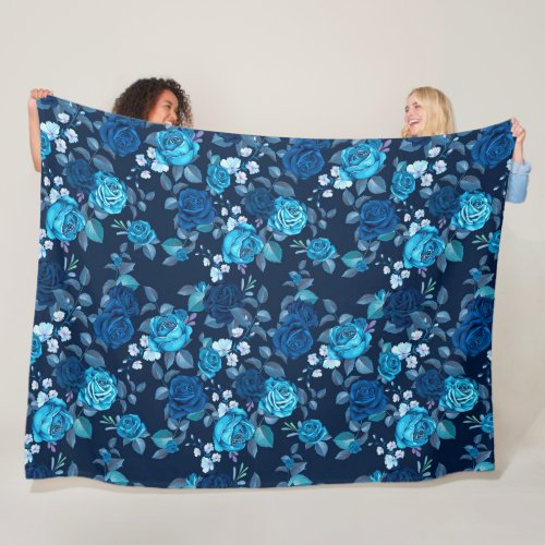 Floral pattern Vintage blue roses Fleece Blanket