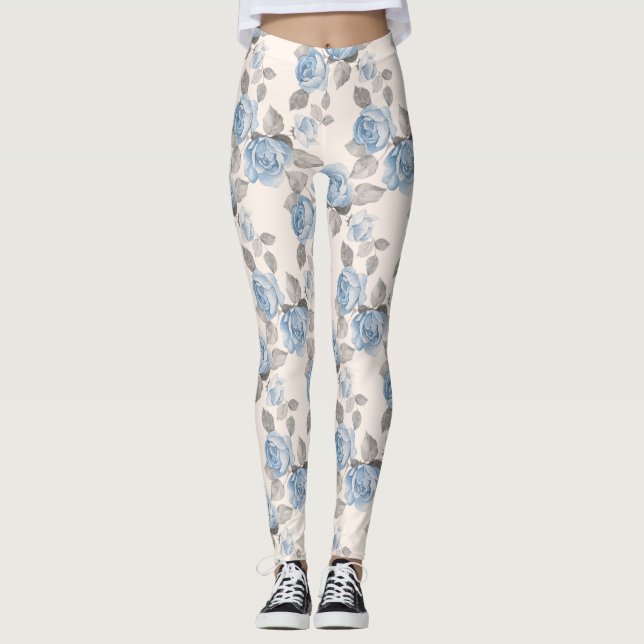 Floral pattern. Vintage blue roses Leggings (Front)