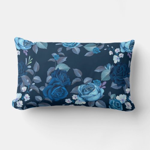 Floral pattern Vintage blue roses Lumbar Pillow